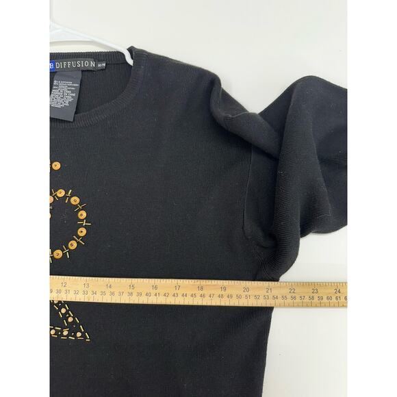 IB Diffusion Womens Sweater Size Medium Black Beaded Sequin Design Vintage - Picture 7 of 10